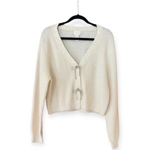 H&M Off-White Cardigan with Ribbon Details
